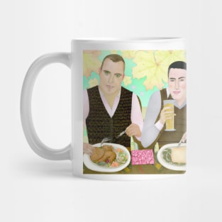 Gay Couple Celebrating Thanksgiving Dinner Mug